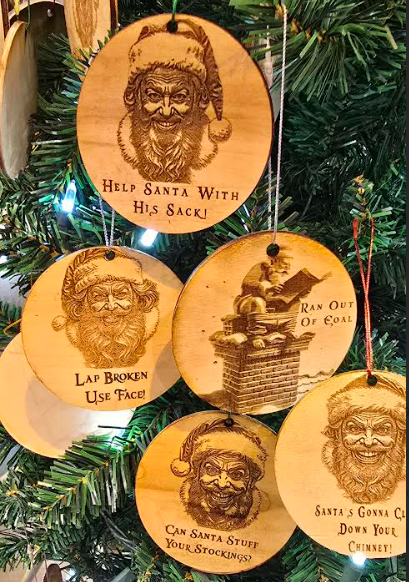 Naughty Sants Engraved Wood Ornaments
