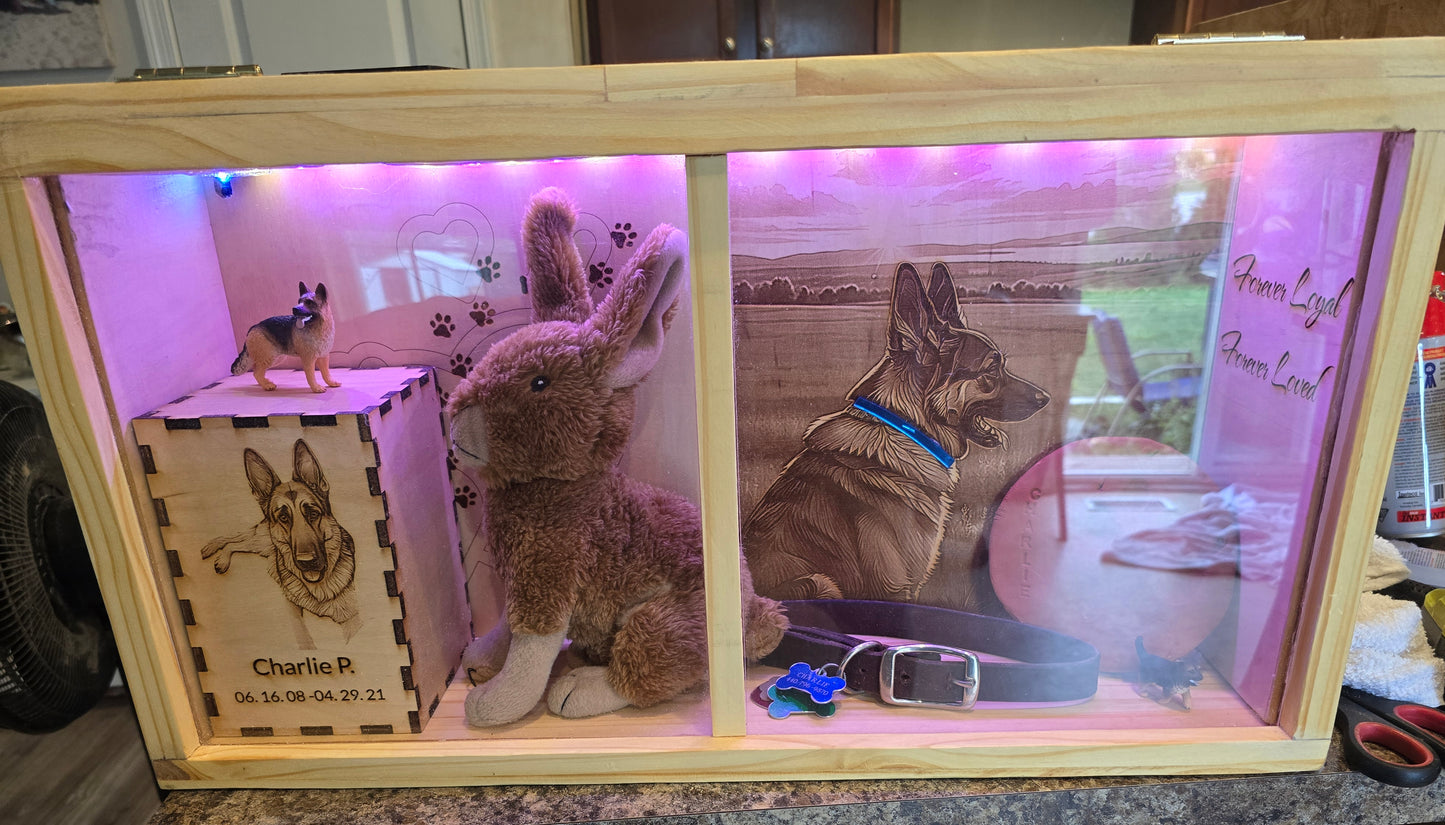 Pet memorial wall mounted display case